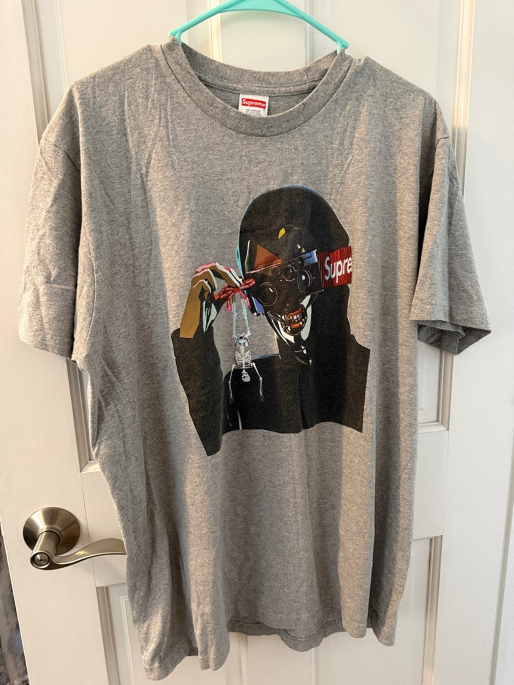 Supreme Heather Gray Graphic Tee with Multicolor Illustration